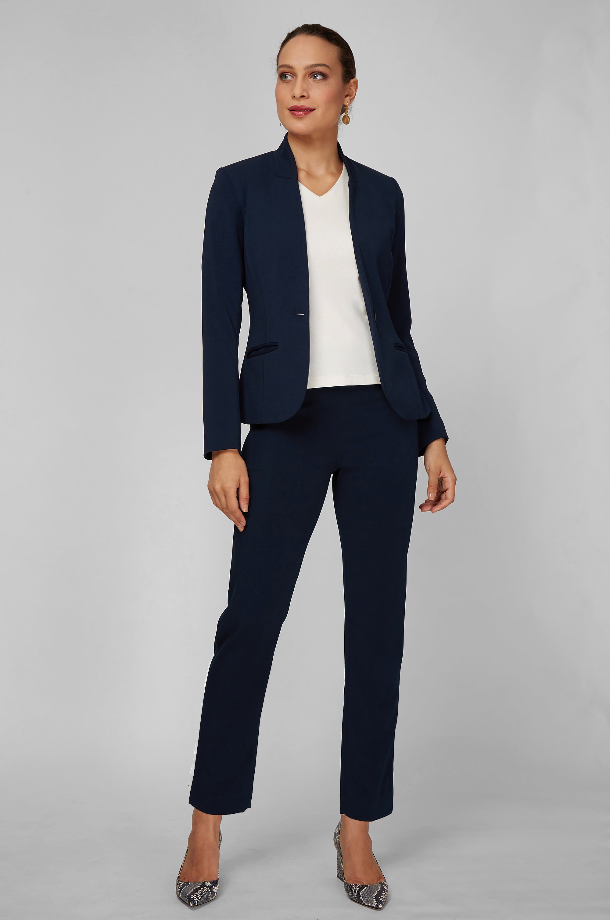 Workwear: Light Blue Pants and Black Blazer