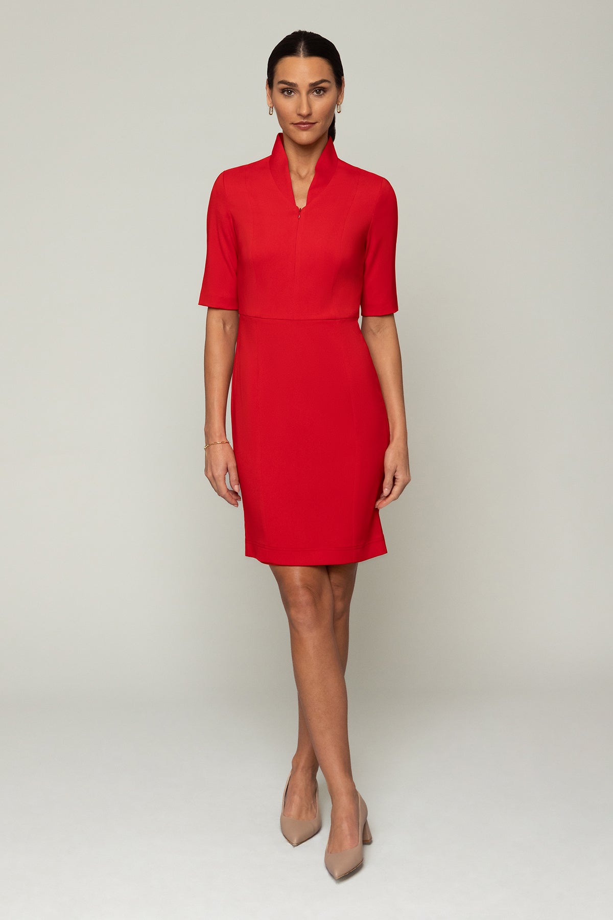 open lace back dress Sleeved Evelyn Dress | Power Red | Professional Dress