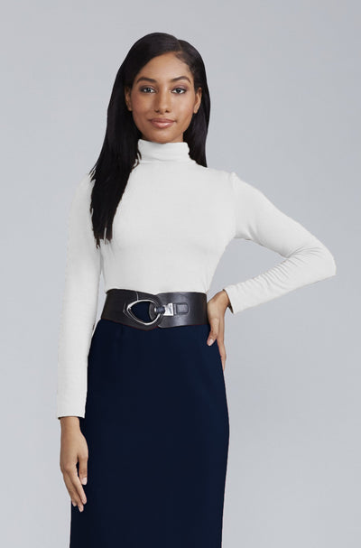 Women' Business Rosemary Jersey Knit Turtleneck Top With Gold Zip - White NORA GARDNER | OFFICIAL STORE for work and office