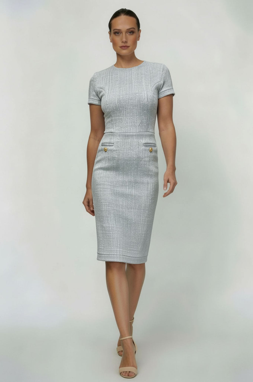 Dinah Dress | Blue Boucle | Women Office & TV Attire