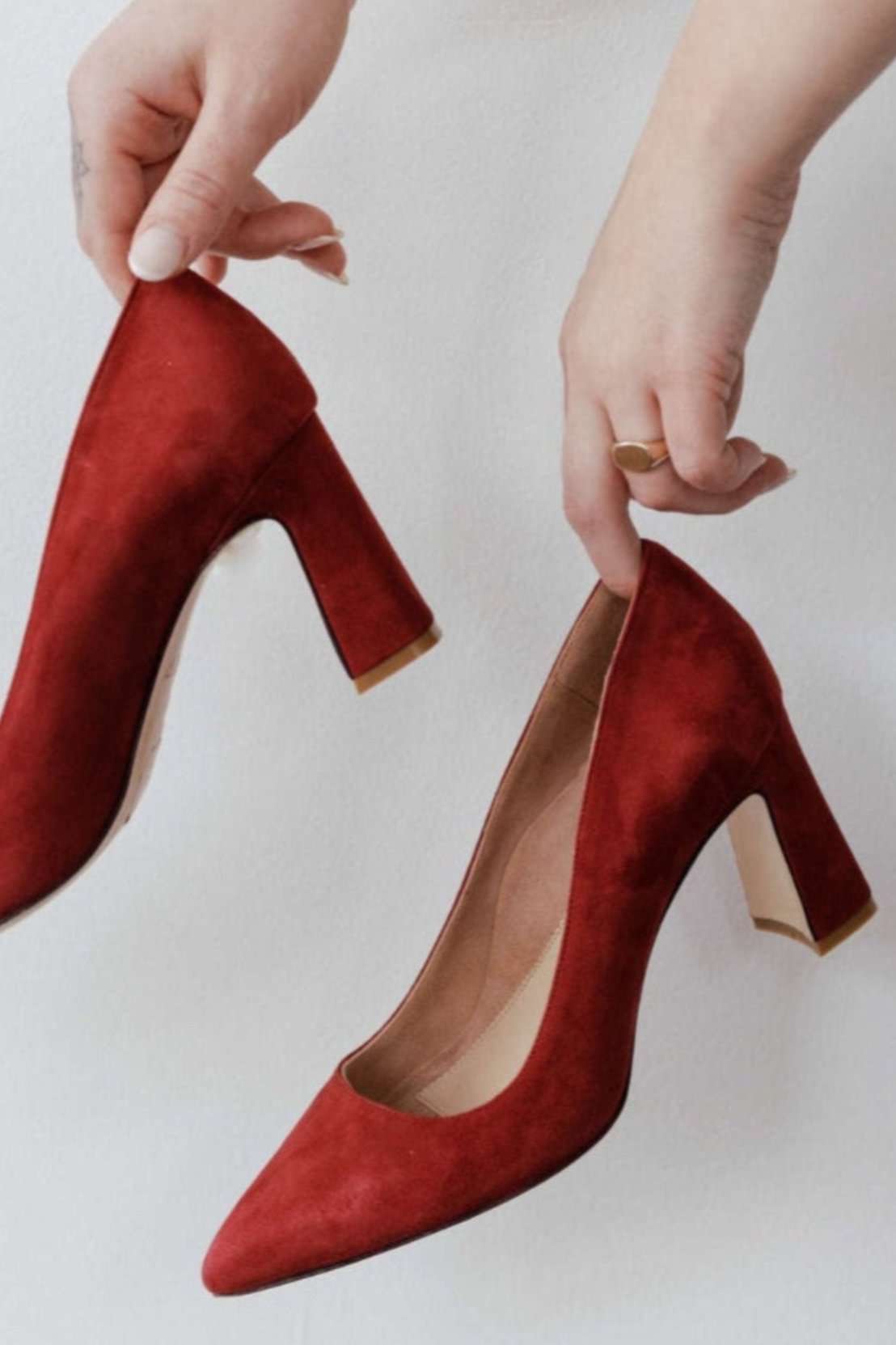 Suede Block Heel Pump - Gutsy Garnet