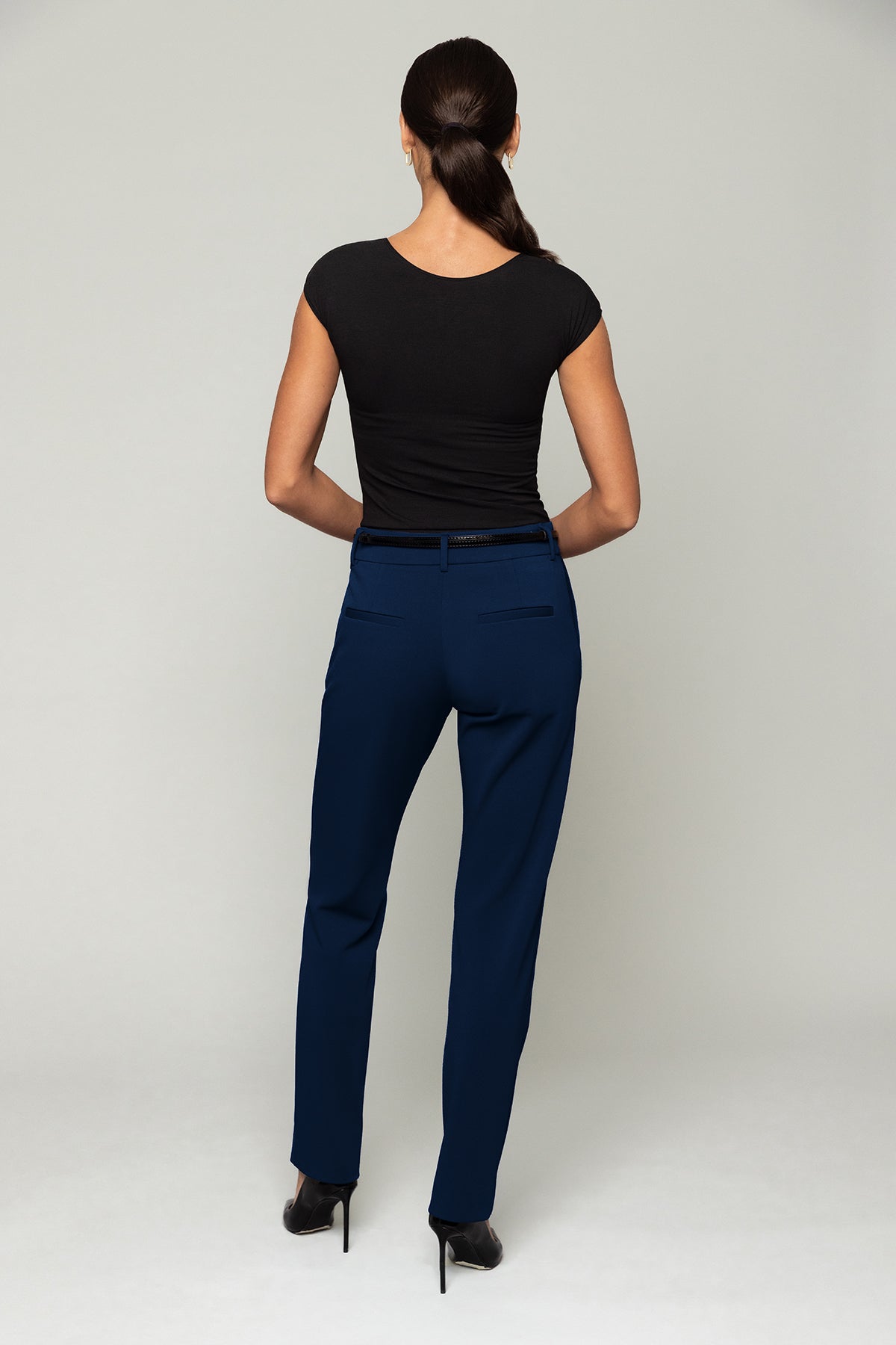 Navy blue work trousers fitted work pants Nora Gardner