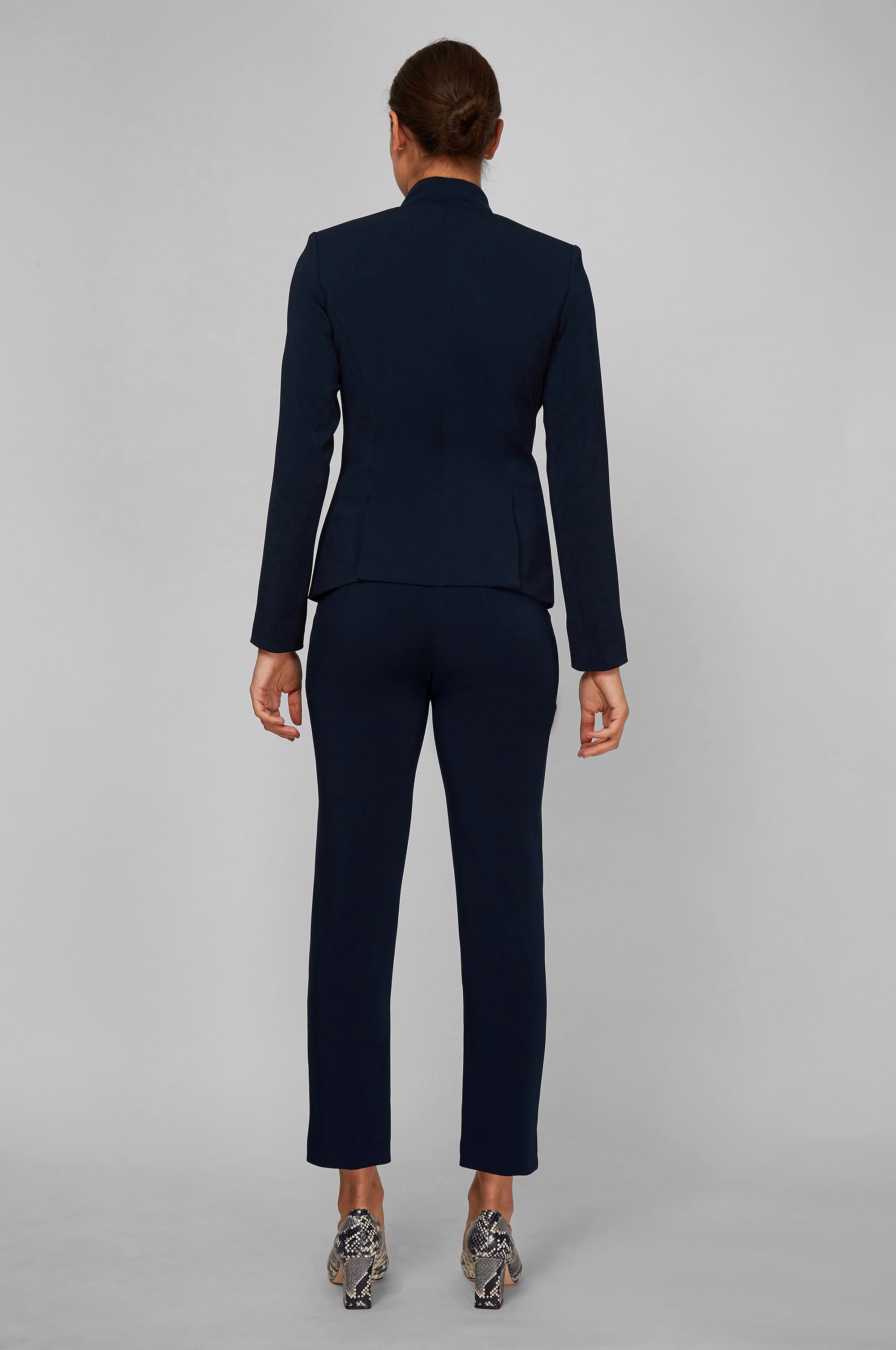 Navy Blue Women's Business Casual 2 Piece Blazer Jacket Straight Leg H