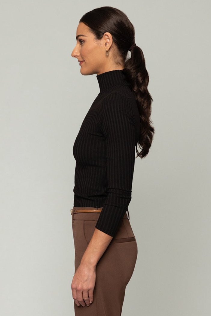 Rosemary Turtleneck Top With Gold Zip - Black