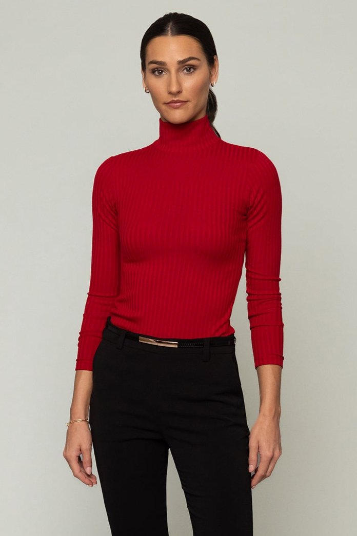 Women' Business Rosemary Turtleneck Top With Gold Zip - Bittersweet Red NORA GARDNER | OFFICIAL STORE for work and office