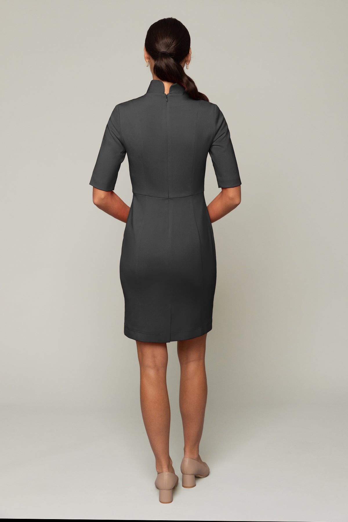 Sleeved Evelyn Dress | Light Grey | Business Attire