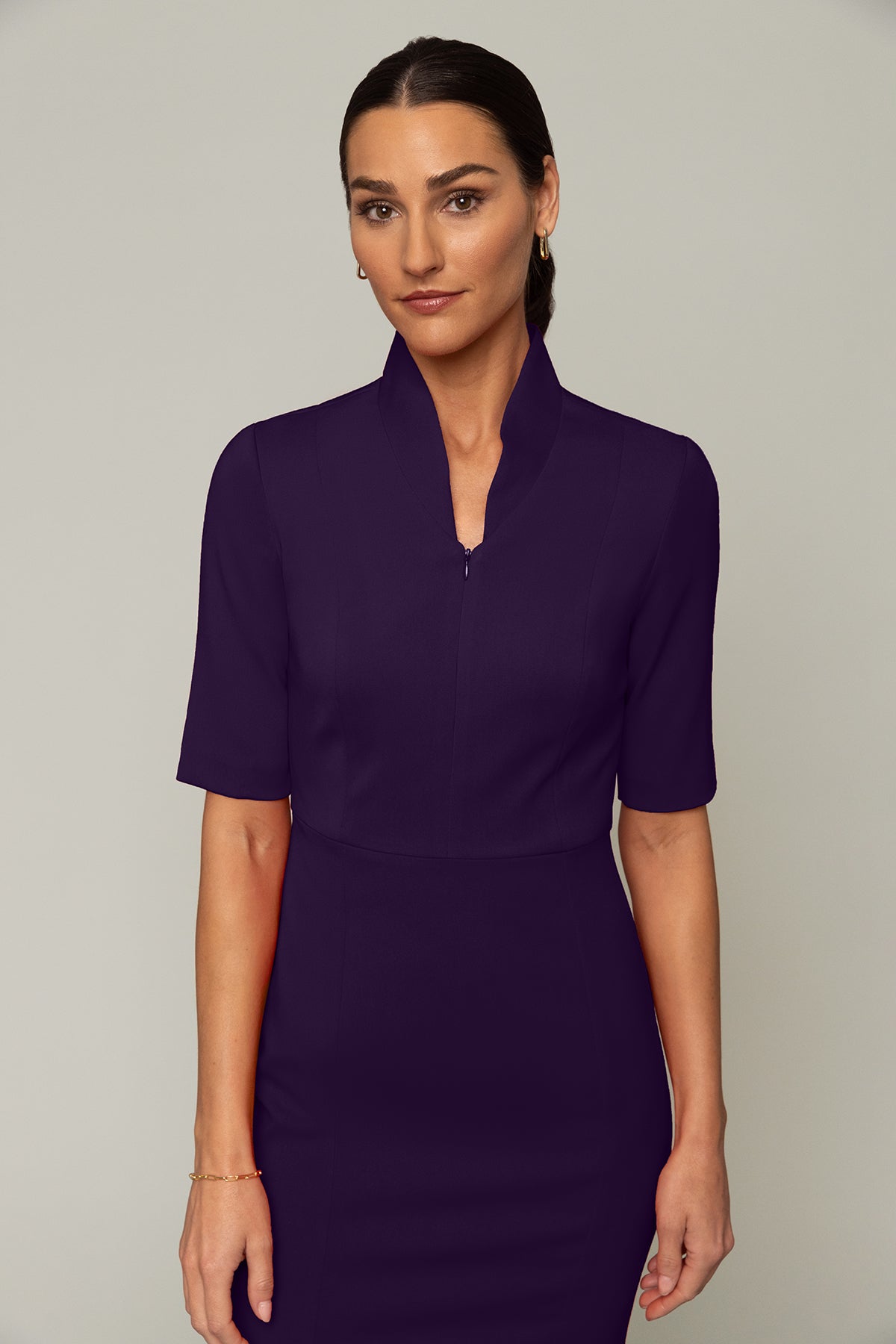 Sleeved Evelyn Dress - Eggplant