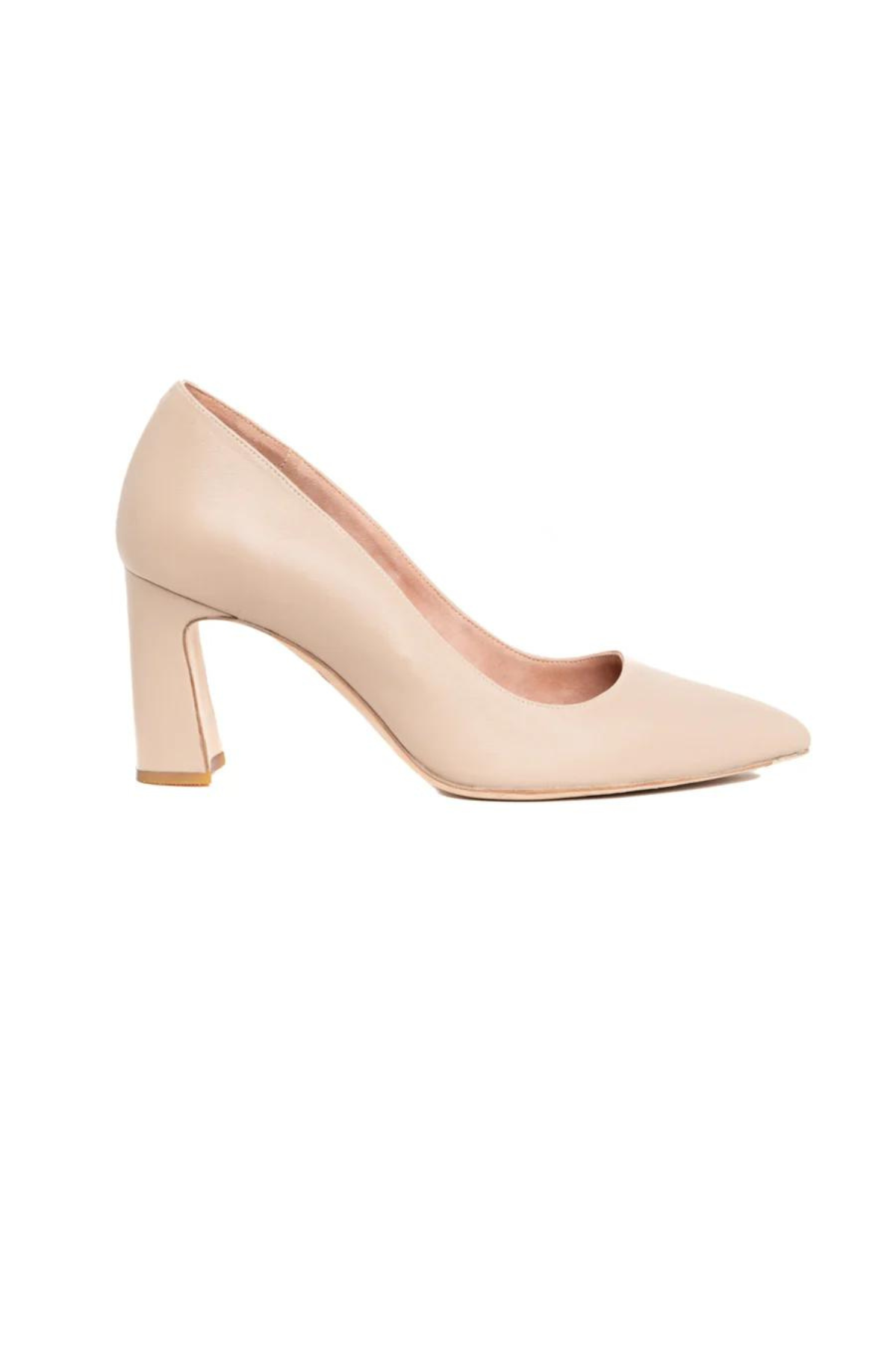 Bossy Beige Leather Block Heel Pump