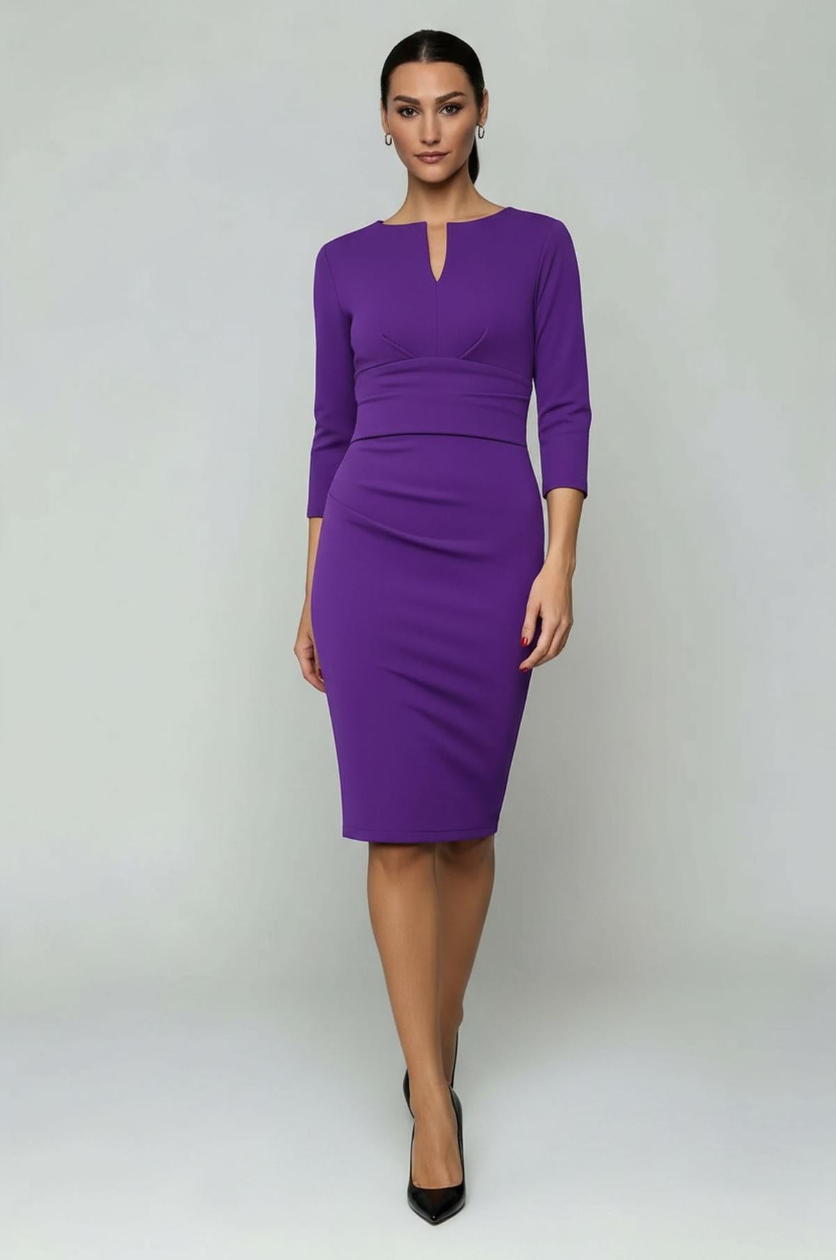 Donna 3/4 Sleeve Dress in Deep Purple | Nora Gardner