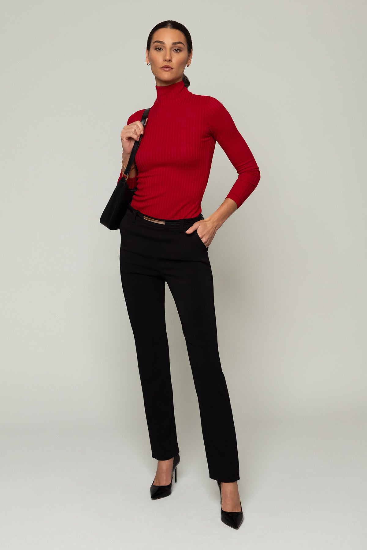 Rosemary Turtleneck Top With Gold Zip - Bittersweet Red