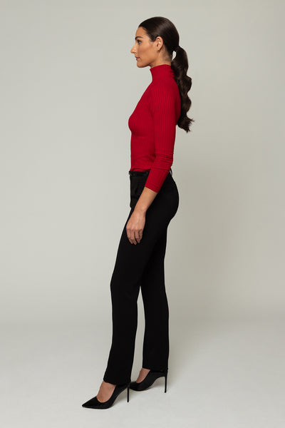 Rosemary Turtleneck Top With Gold Zip - Bittersweet Red