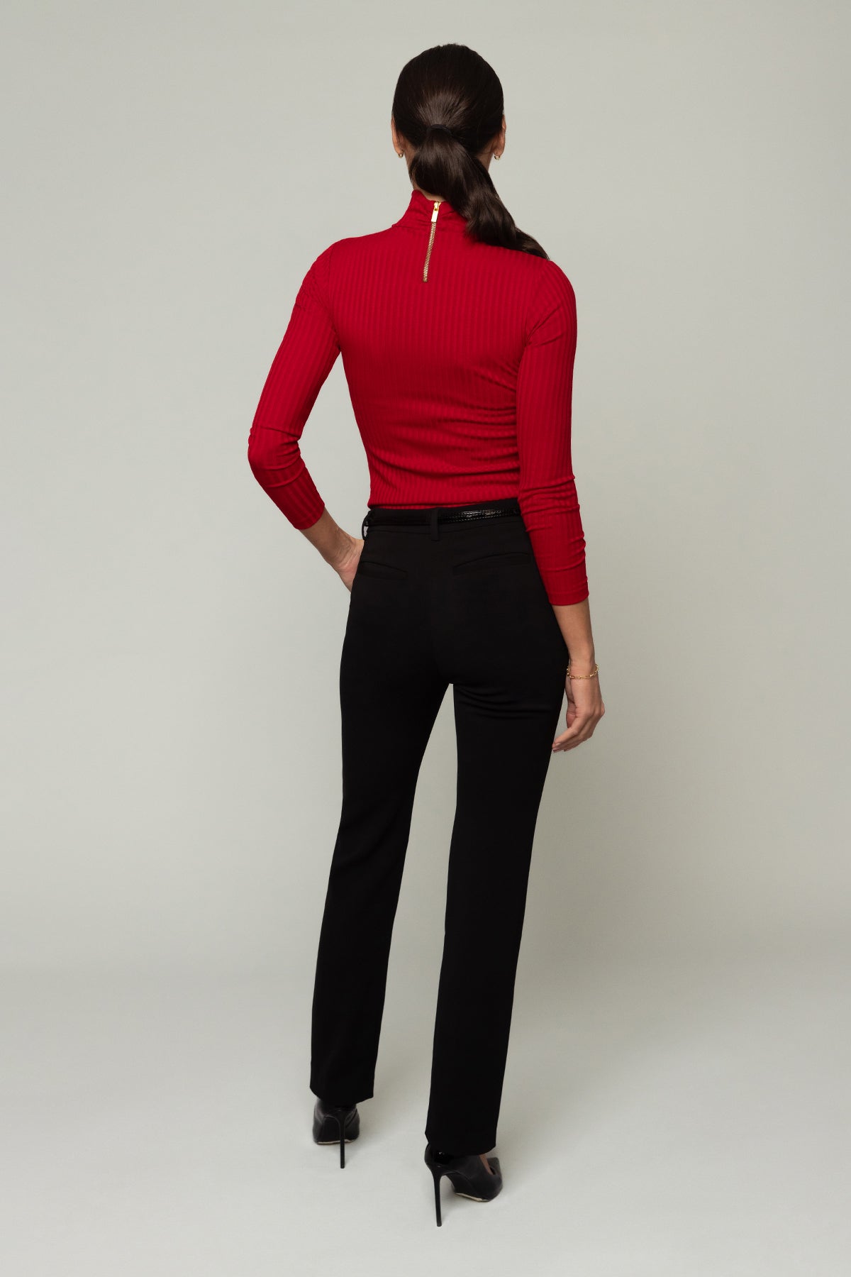 Women' Business Rosemary Turtleneck Top With Gold Zip - Bittersweet Red NORA GARDNER | OFFICIAL STORE for work and office