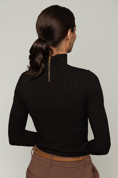 Rosemary Turtleneck Top With Gold Zip - Black