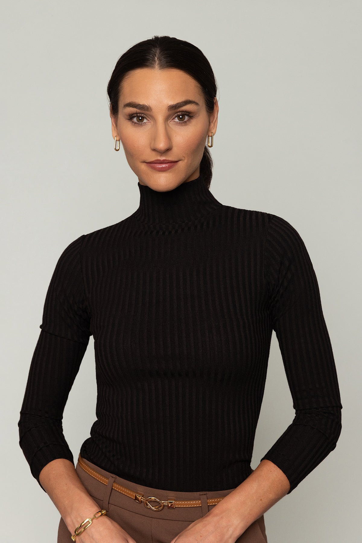 Rosemary Turtleneck Top With Gold Zip - Black