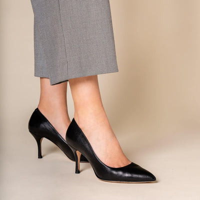Black Leather Pump - Comfortable Heels - Ally Shoes