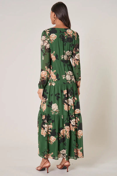 Women' Business Madame Tiered Maxi Dress - Green Floral Print NORA GARDNER | OFFICIAL STORE for work and office