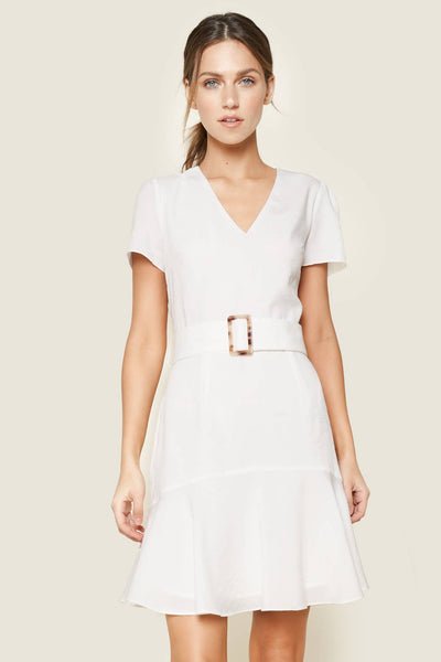 Women's Carolina Belted Mini Dress in White | Nora Gardner