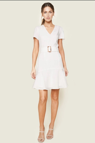 Carolina Belted Mini Dress in White | Nora Gardner