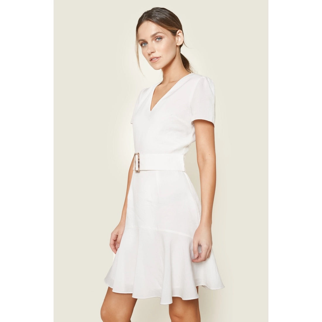 Women's Carolina Belted Mini Dress in White | Nora Gardner
