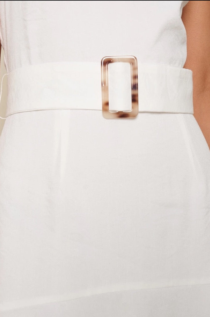 Carolina Belted Mini Dress in White | Nora Gardner
