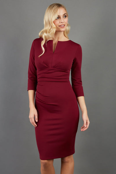 Women' Business Donna 3/4 Sleeve Dress - Blissful Burgundy NORA GARDNER | OFFICIAL STORE for work and office