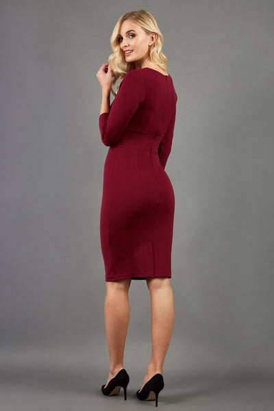 Women' Business Donna 3/4 Sleeve Dress - Blissful Burgundy NORA GARDNER | OFFICIAL STORE for work and office