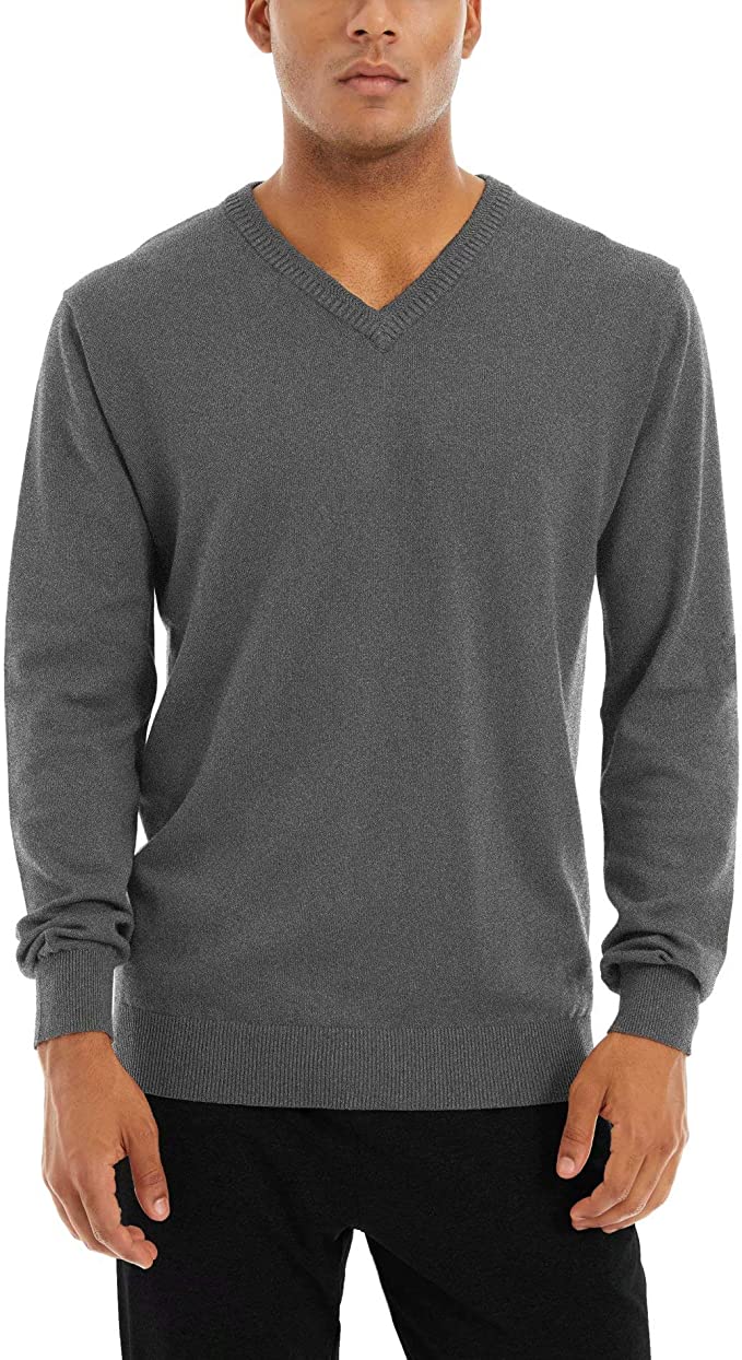 Men's Grey V-Neck Pullover Sweater