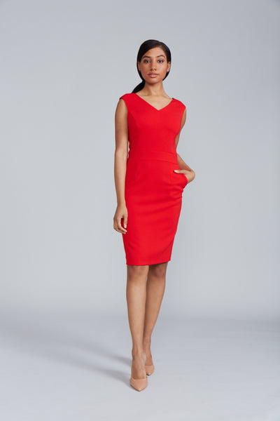 Women's Alyssa Dress in Power Red | Nora Gardner - Front Pocket