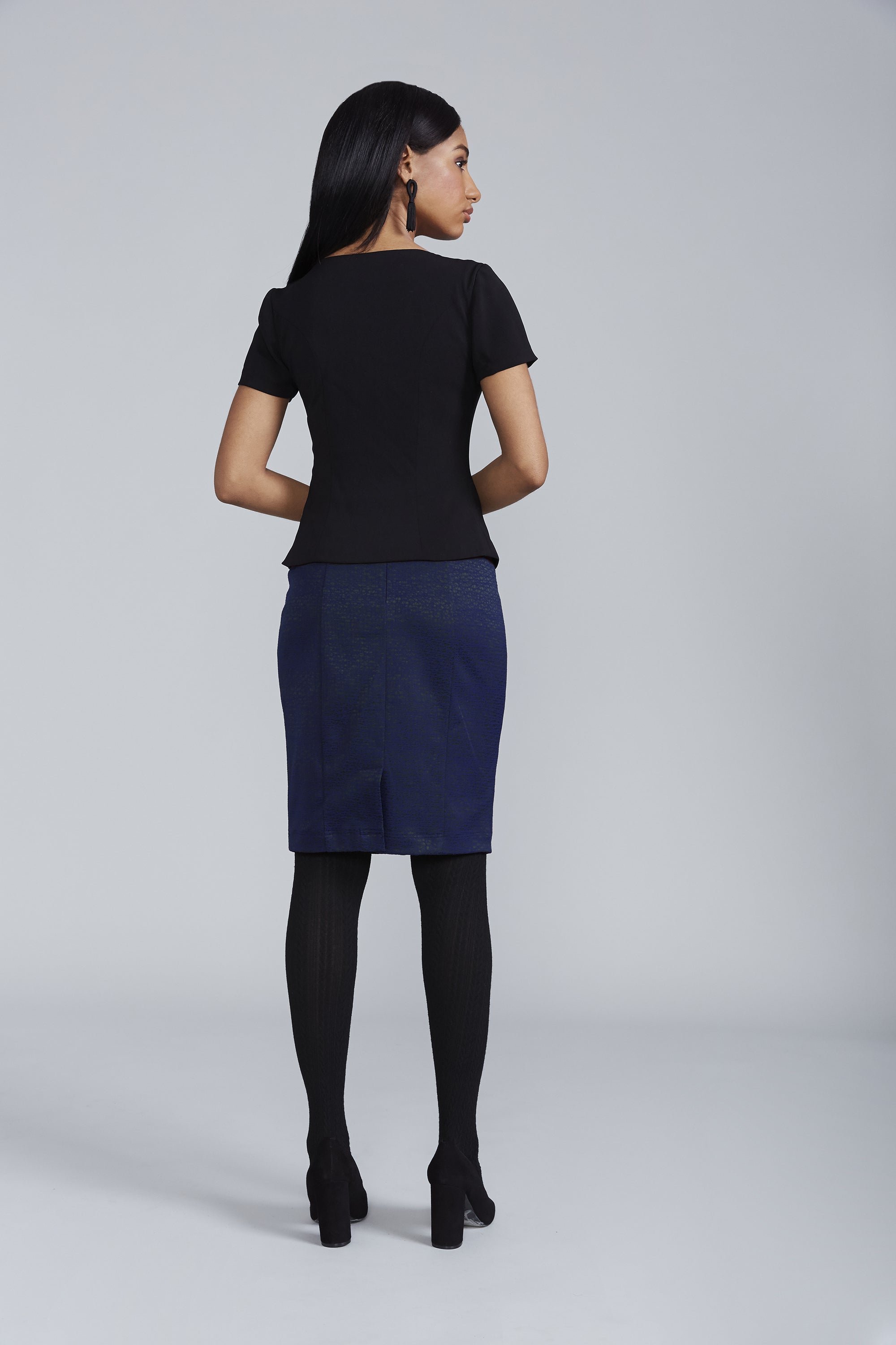 Professional Women's Chelsea Skirt in Navy Jacquard | Nora Gardner