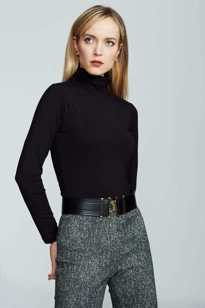 Women' Business Rosemary Jersey Knit Turtleneck Top With Gold Zip - Black NORA GARDNER | OFFICIAL STORE for work and office