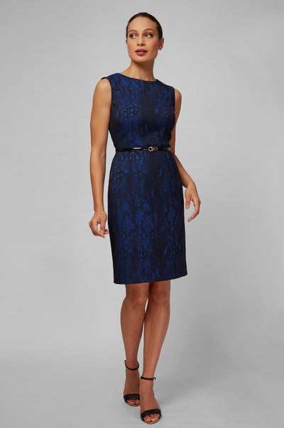 Women's Luna Dress in Blue Viper Jacquard | Nora Gardner Front