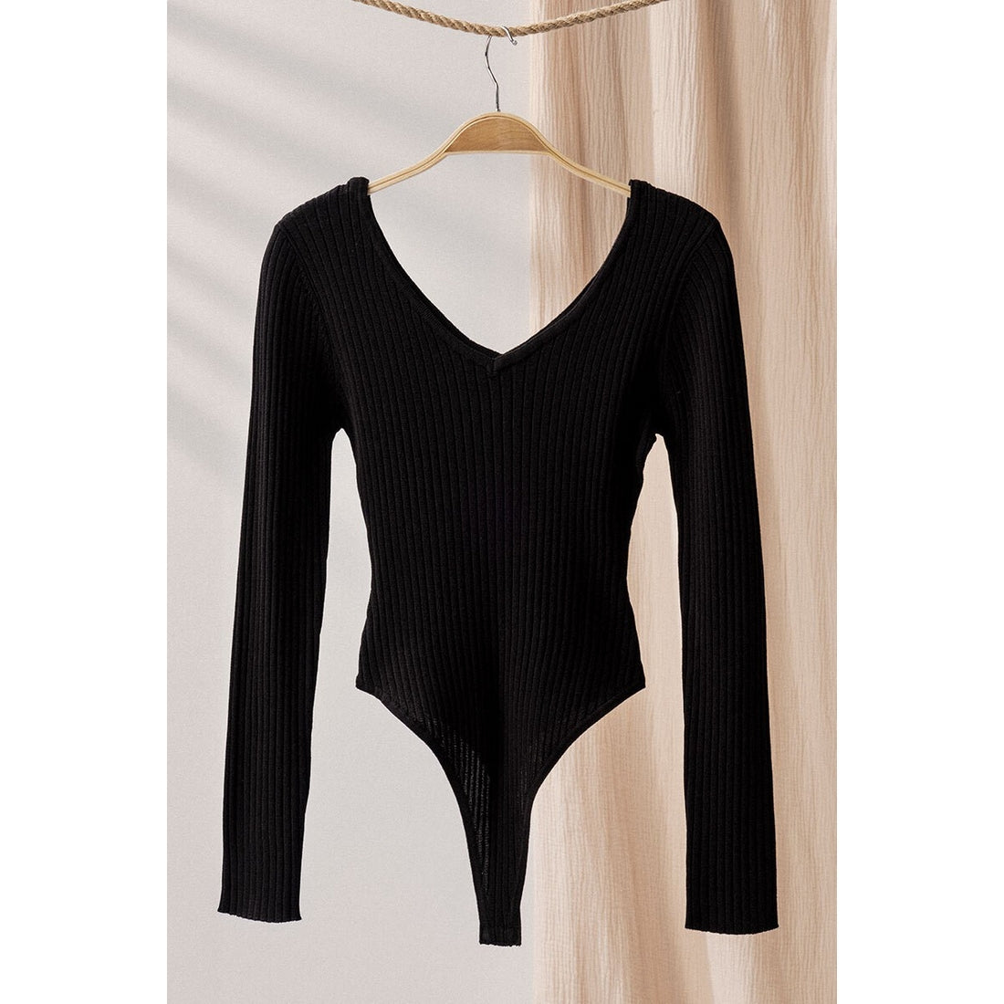 Ribbed Knit Bodysuit - Black