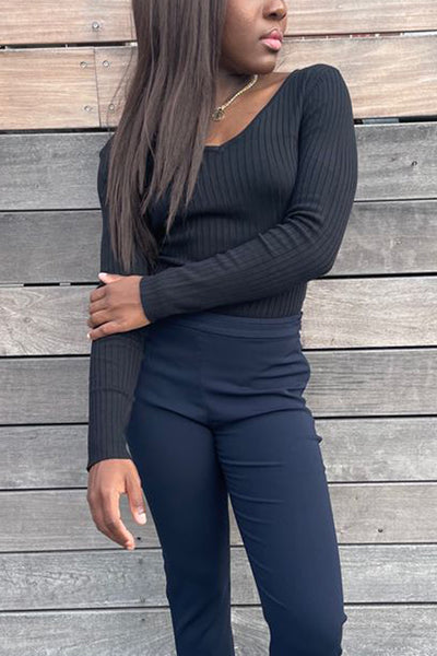 Women' Business Ribbed Knit Bodysuit - Black NORA GARDNER | OFFICIAL STORE for work and office