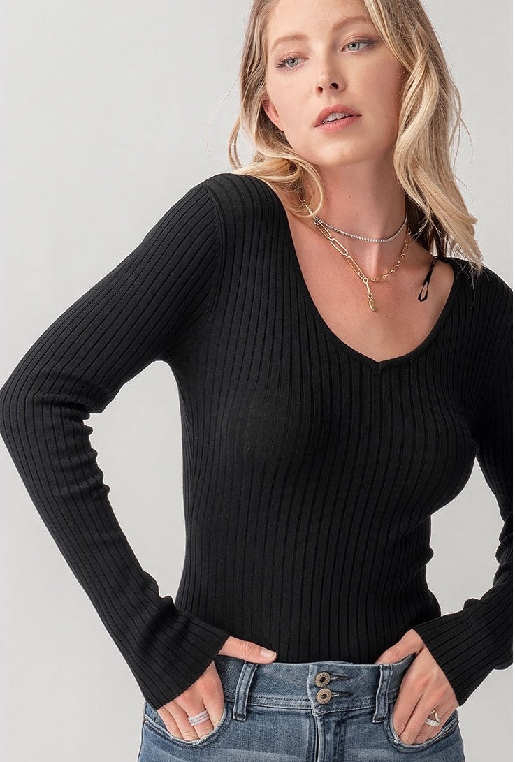 Women' Business Ribbed Knit Bodysuit - Black NORA GARDNER | OFFICIAL STORE for work and office
