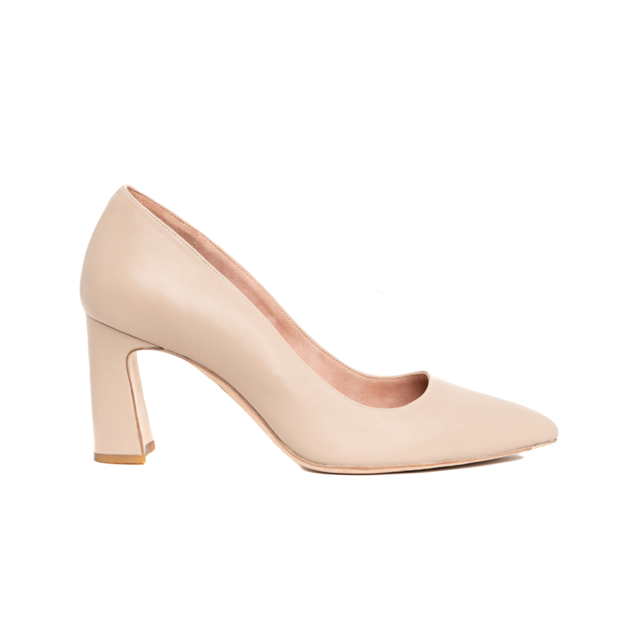 Women' Business Bossy Beige Leather Block Heel Pump NORA GARDNER | OFFICIAL STORE for work and office