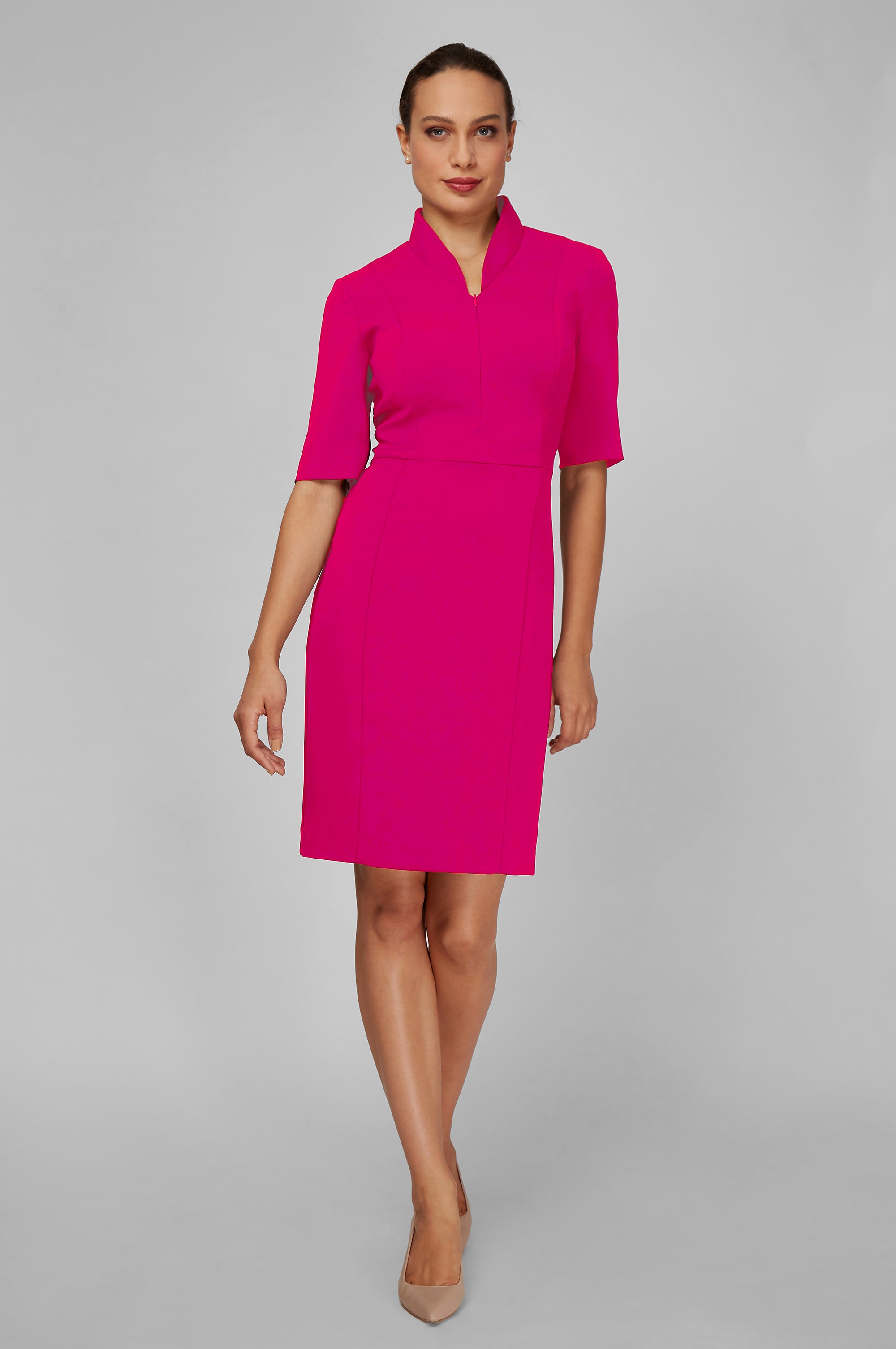 Women' Business Sleeved Evelyn Dress - Lipstick Pink NORA GARDNER | OFFICIAL STORE for work and office