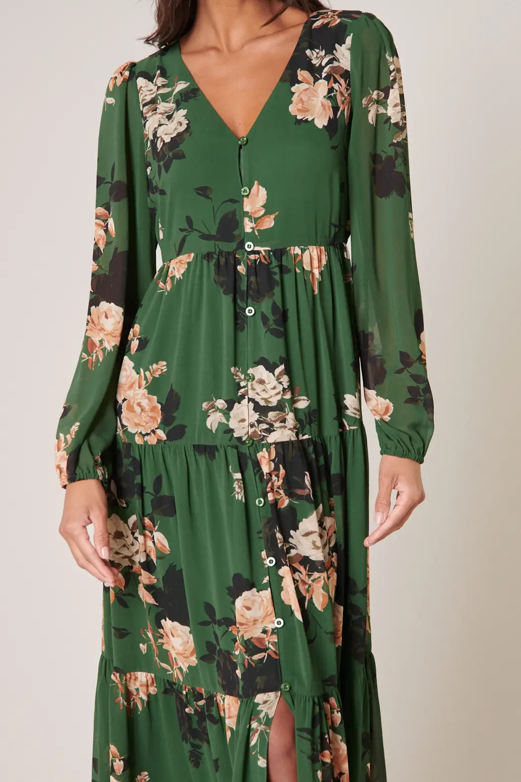 Women' Business Madame Tiered Maxi Dress - Green Floral Print NORA GARDNER | OFFICIAL STORE for work and office