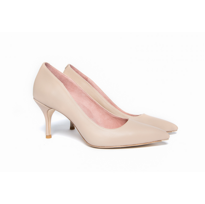 Bossy Beige Leather Pump - Comfortable Heels - Ally Shoes
